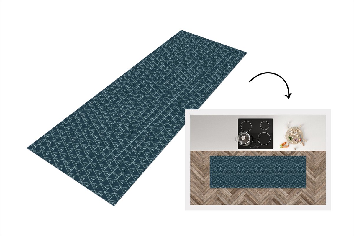KitchenYeah Keukenloper - Loper keuken - Patronen - Boho - Blauw - Keukenloper vinyl, foto 5