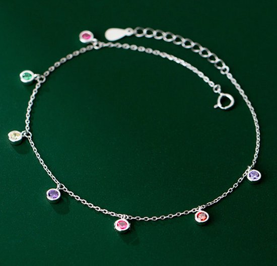 Bracelet de cheville en argent sterling 925 avec pompon et perles rondes en zircon