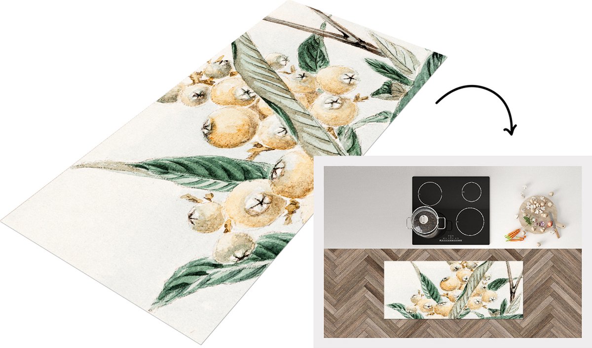 KitchenYeah Keukenloper - Loper keuken - Bes - Bladeren - Tak - Japans - 120x50 cm - Keukenloper vinyl Multicolor