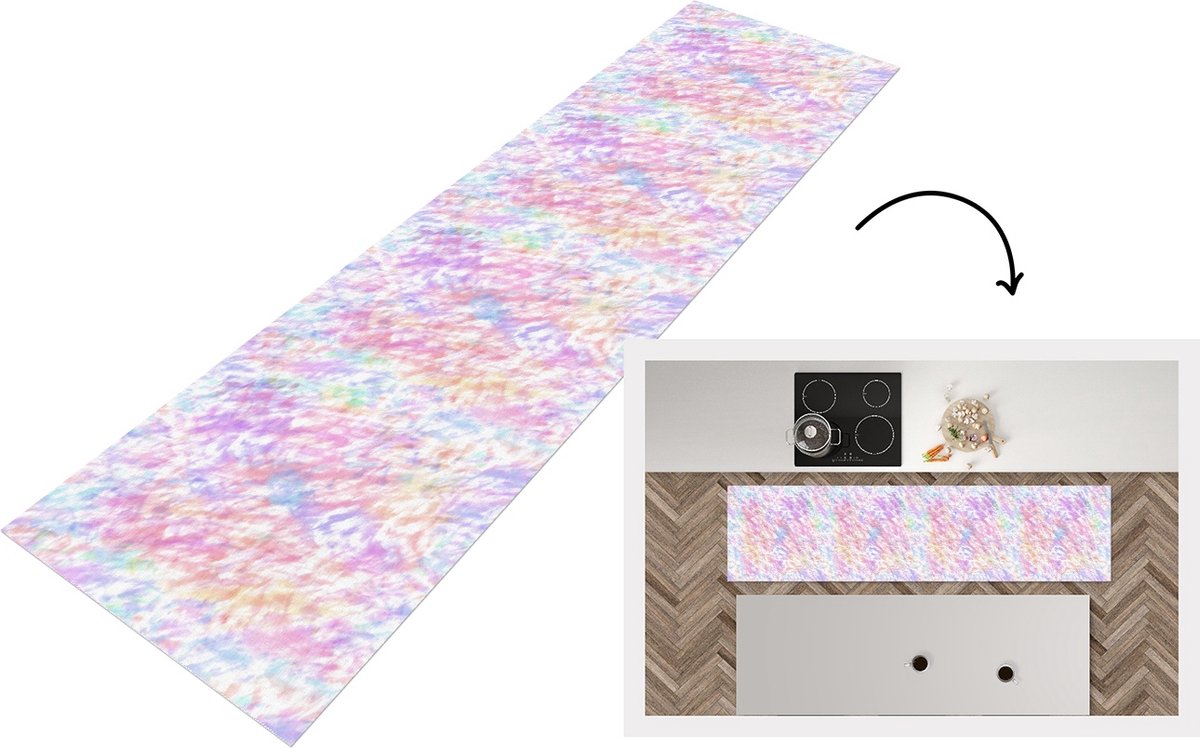 Keukenloper - Loper keuken - Regenboog - Verf - Patroon - Tie dye - 200x50 cm - Keukenlope