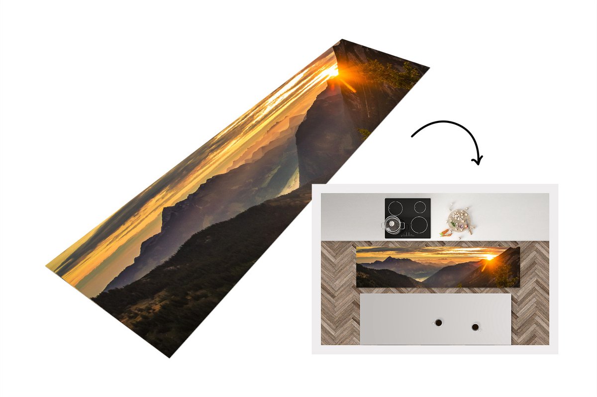 KitchenYeah Keukenloper - Loper keuken - Alpen - Berg - Zon - 240x60 cm - Keukenloper vinyl Multicolor