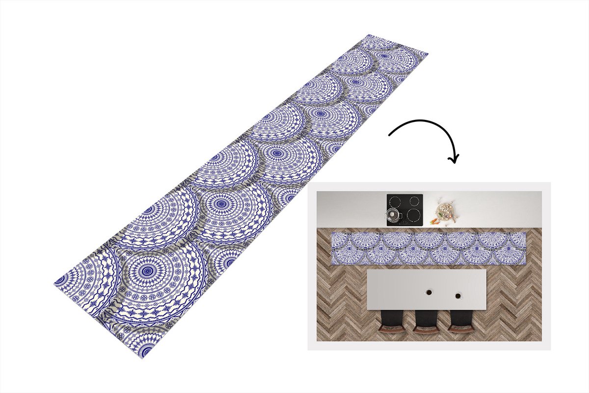 KitchenYeah Keukenloper - Loper keuken - Design - Delfts Blauw - Patronen - 300x50 cm - Keukenloper vinyl Multicolor