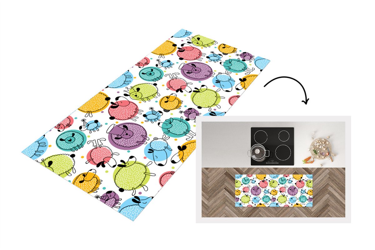 KitchenYeah Keukenloper - Loper keuken - Schapen - Stippen - Patronen - 120x50 cm - Keukenloper vinyl Multicolor
