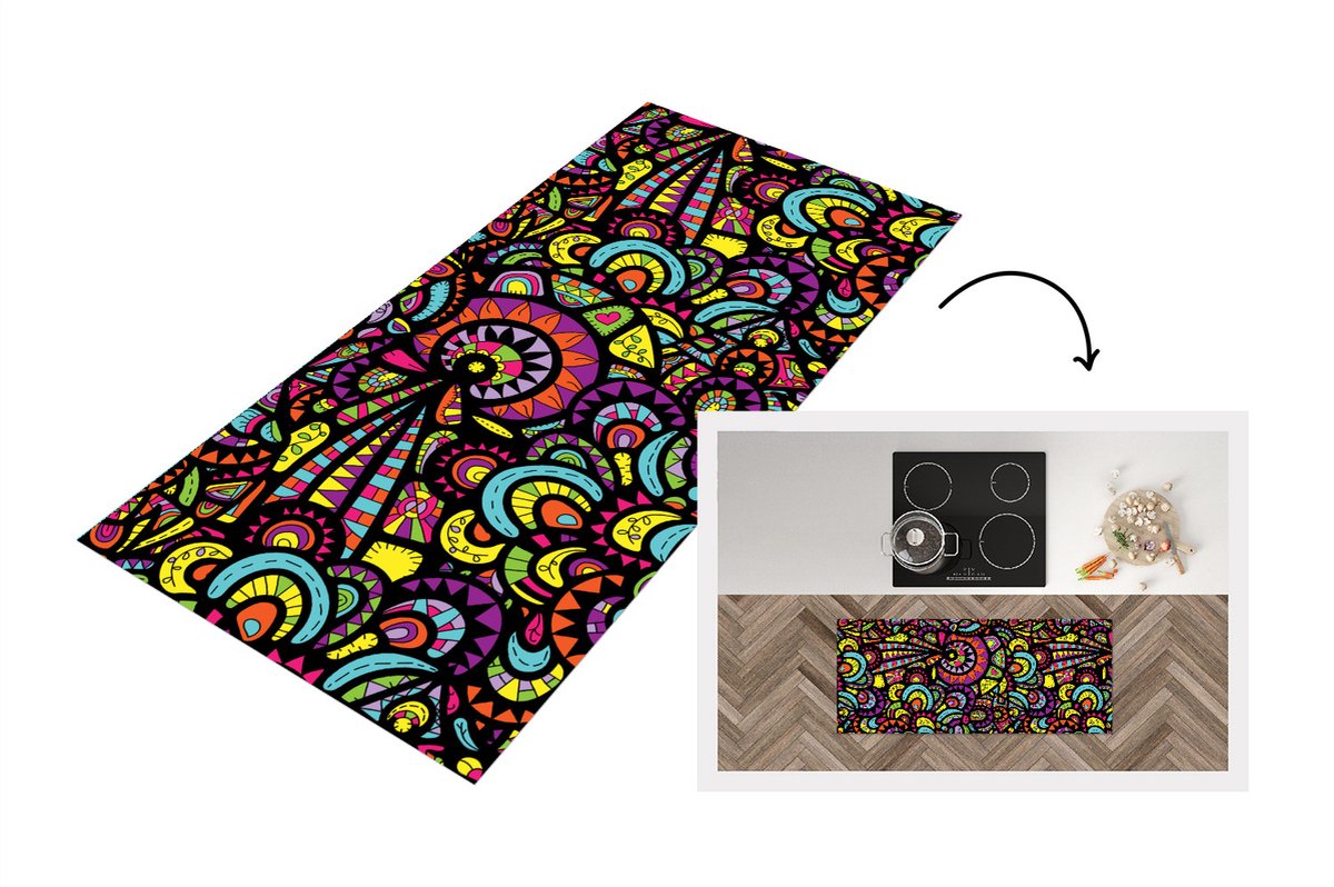 KitchenYeah Keukenloper - Loper keuken - Design - Mandala - Regenboog - Keukenloper vinyl Multicolor