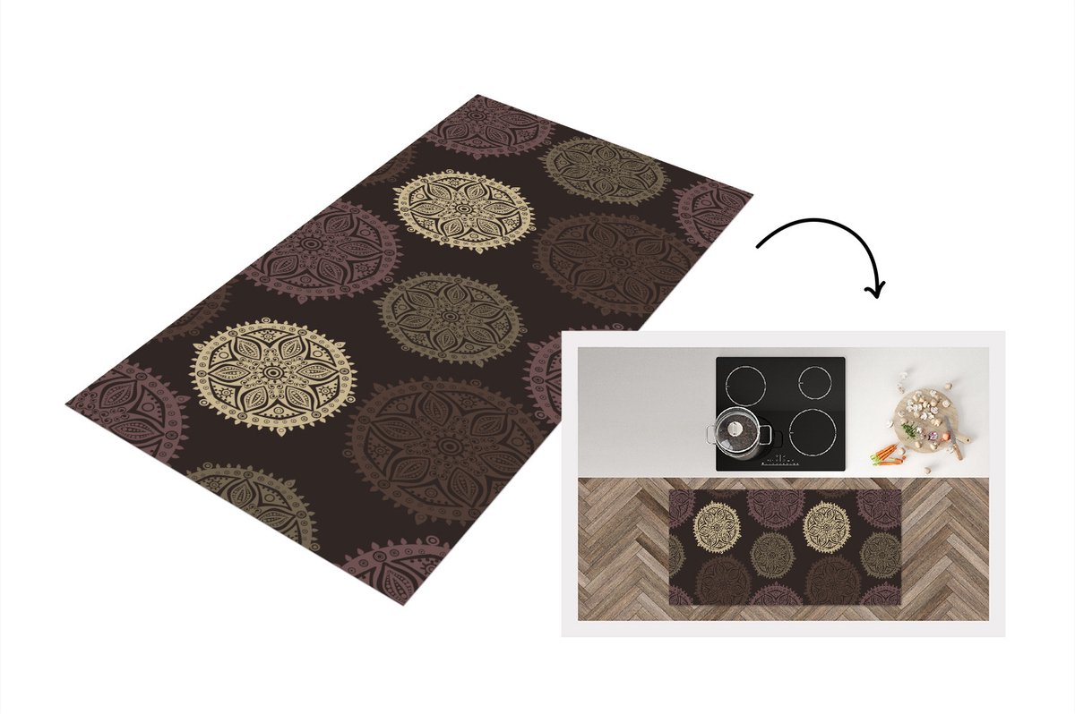 KitchenYeah Keukenloper - Loper keuken - Design - Mandala - Bruin - Keukenloper vinyl, foto 7