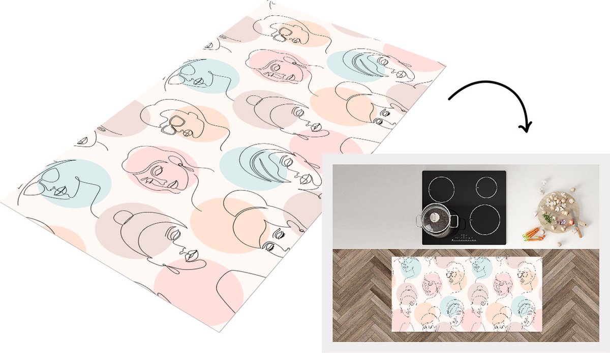 KitchenYeah Keukenloper - Loper keuken - Vrouwen - Pastel - Line Art - Patronen - Keukenloper vinyl multicolor, foto 7