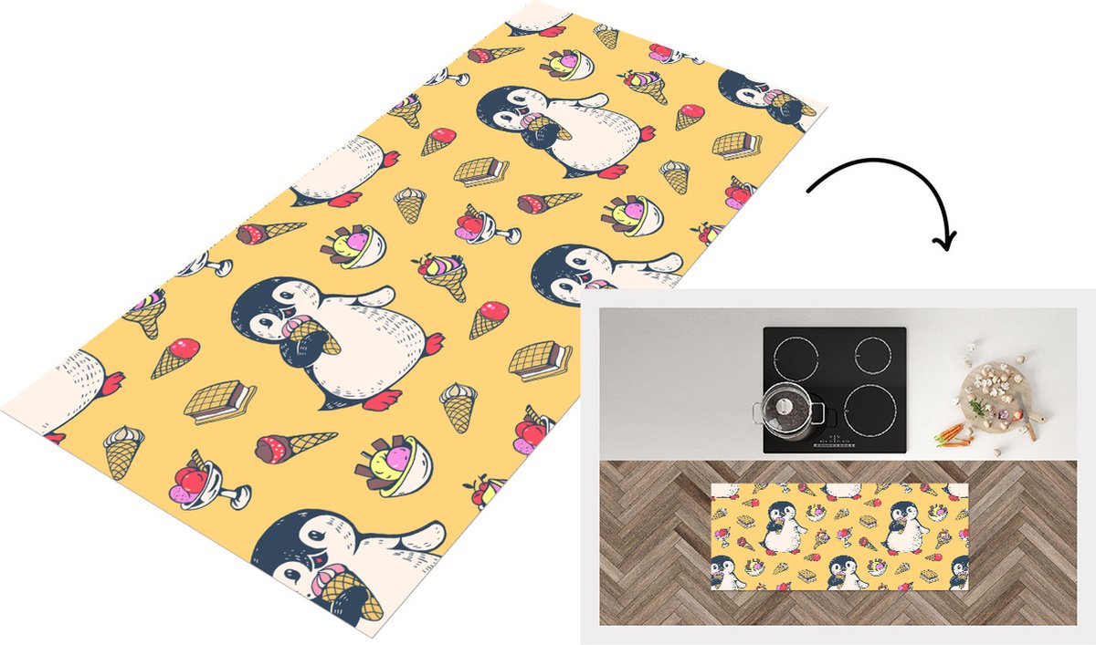 KitchenYeah Keukenloper - Loper keuken - IJs - Pinguïn - Pooldieren - Kinderen - Design - 120x50 cm - Keukenloper vinyl Multicolor