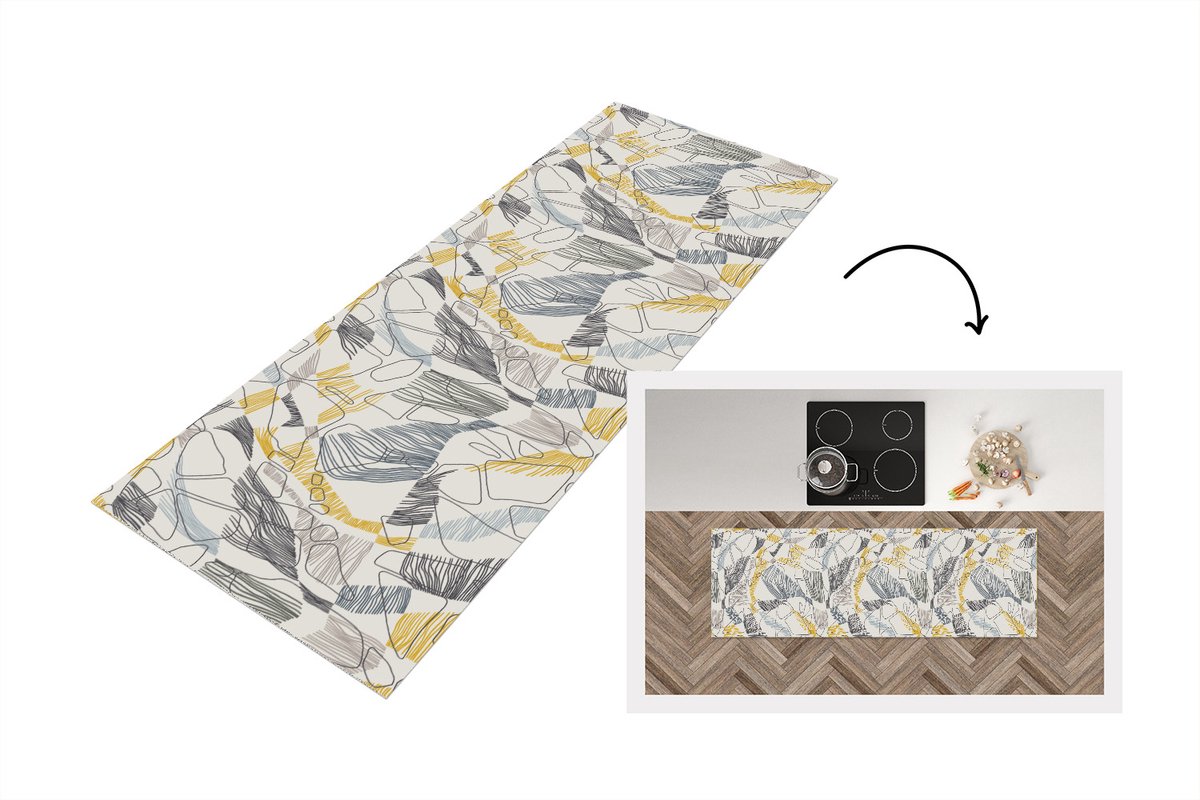 KitchenYeah Keukenloper - Loper keuken - Line Art - Jungle - Patronen - Goud - 240x60 cm - Keukenloper vinyl, foto 4
