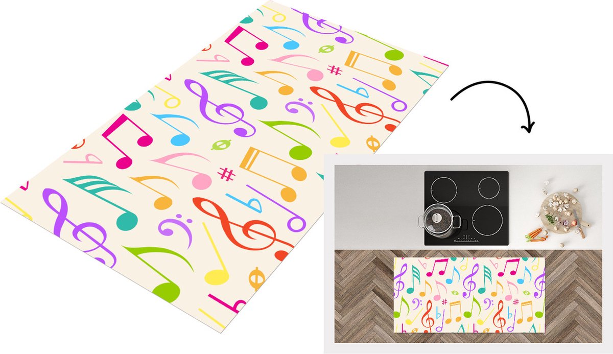 KitchenYeah Keukenloper - Loper keuken - Muziek - Patronen - Regenboog - 120x60 cm - Keukenloper vinyl Multicolor