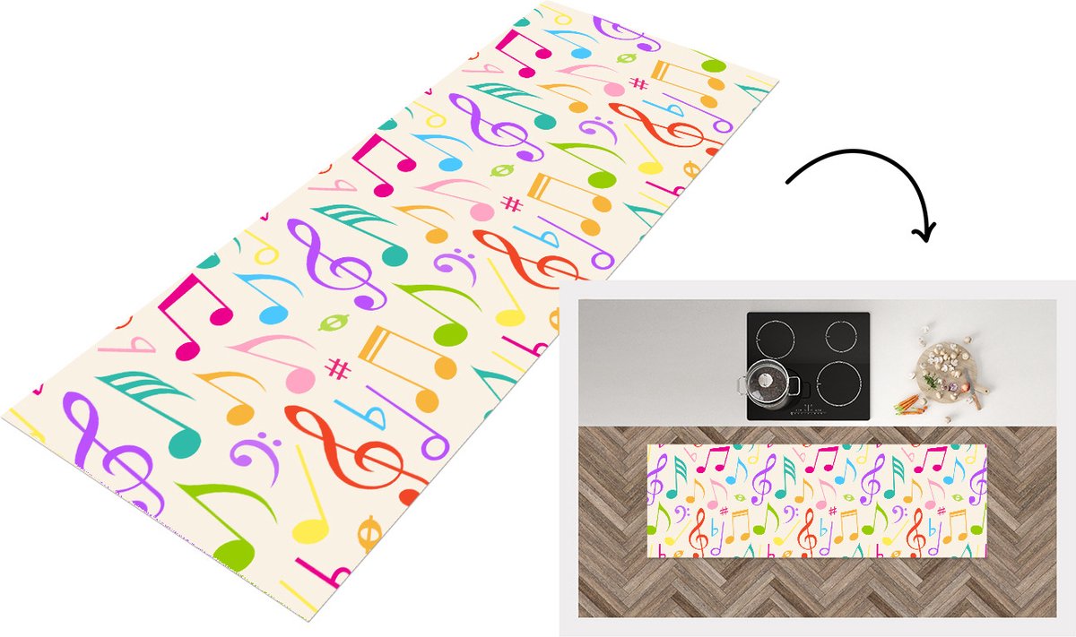 KitchenYeah Keukenloper - Loper keuken - Muziek - Patronen - Regenboog - 150x50 cm - Keukenloper vinyl Multicolor
