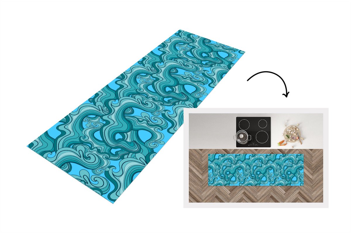 KitchenYeah Keukenloper - Loper keuken - Zee - Patronen - Marmer - 150x50 cm - Keukenloper vinyl Multicolor