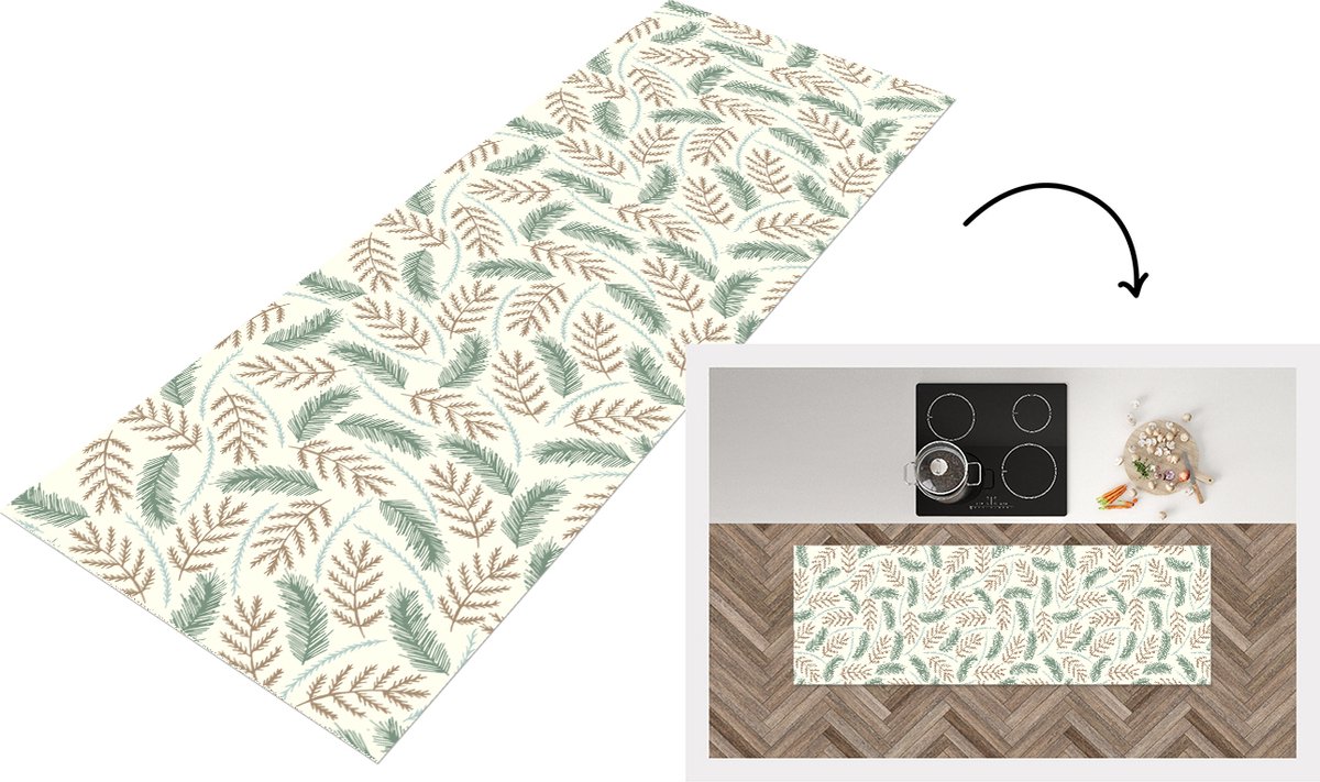 KitchenYeah Keukenloper - Loper keuken - Kerst - Patronen - Takken - 180x60 cm - Keukenloper vinyl Multicolor