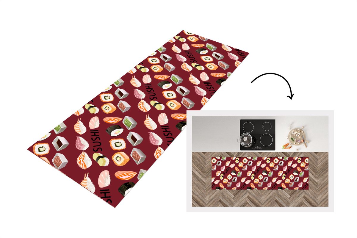 KitchenYeah Keukenloper - Loper keuken - Patroon - Sushi - Japan - Quotes - Keukenloper vinyl multicolor, foto 3
