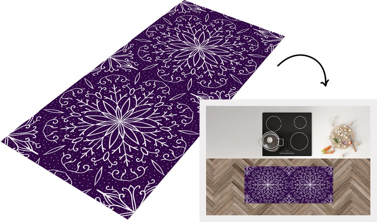 KitchenYeah Keukenloper - Loper keuken - Patronen - Kerst - Sneeuw - 120x50 cm - Keukenloper vinyl Multicolor