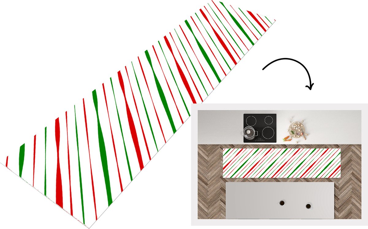 KitchenYeah Keukenloper - Loper keuken - Patronen - Kerst - Strepen - 240x60 cm - Keukenloper vinyl Multicolor