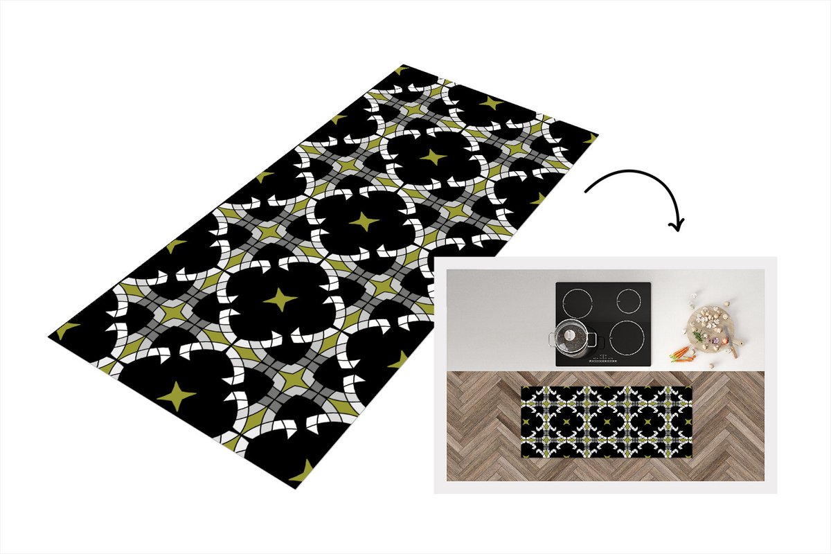 KitchenYeah Keukenloper - Loper keuken - Glas in lood - Abstract - Patronen - 120x50 cm - Keukenloper vinyl Multicolor