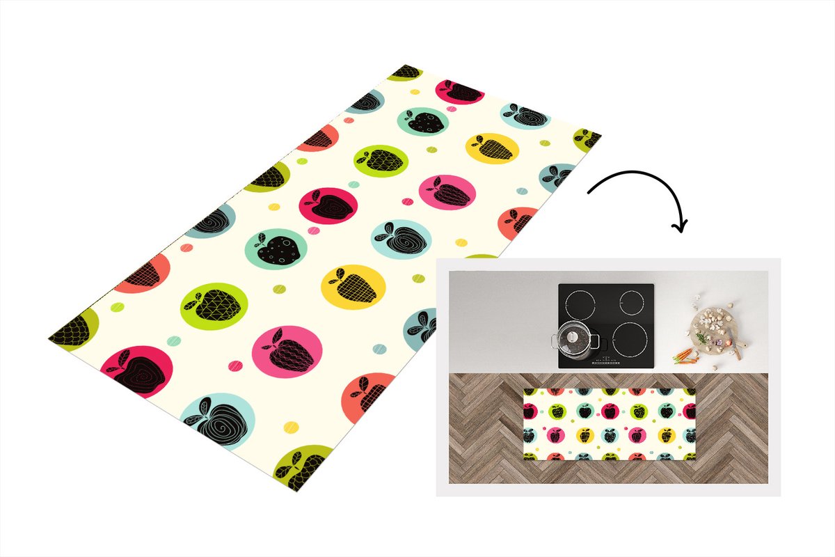 KitchenYeah Keukenloper - Loper keuken - Appel - Stippen - Patroon - 120x50 cm - Keukenloper vinyl Multicolor