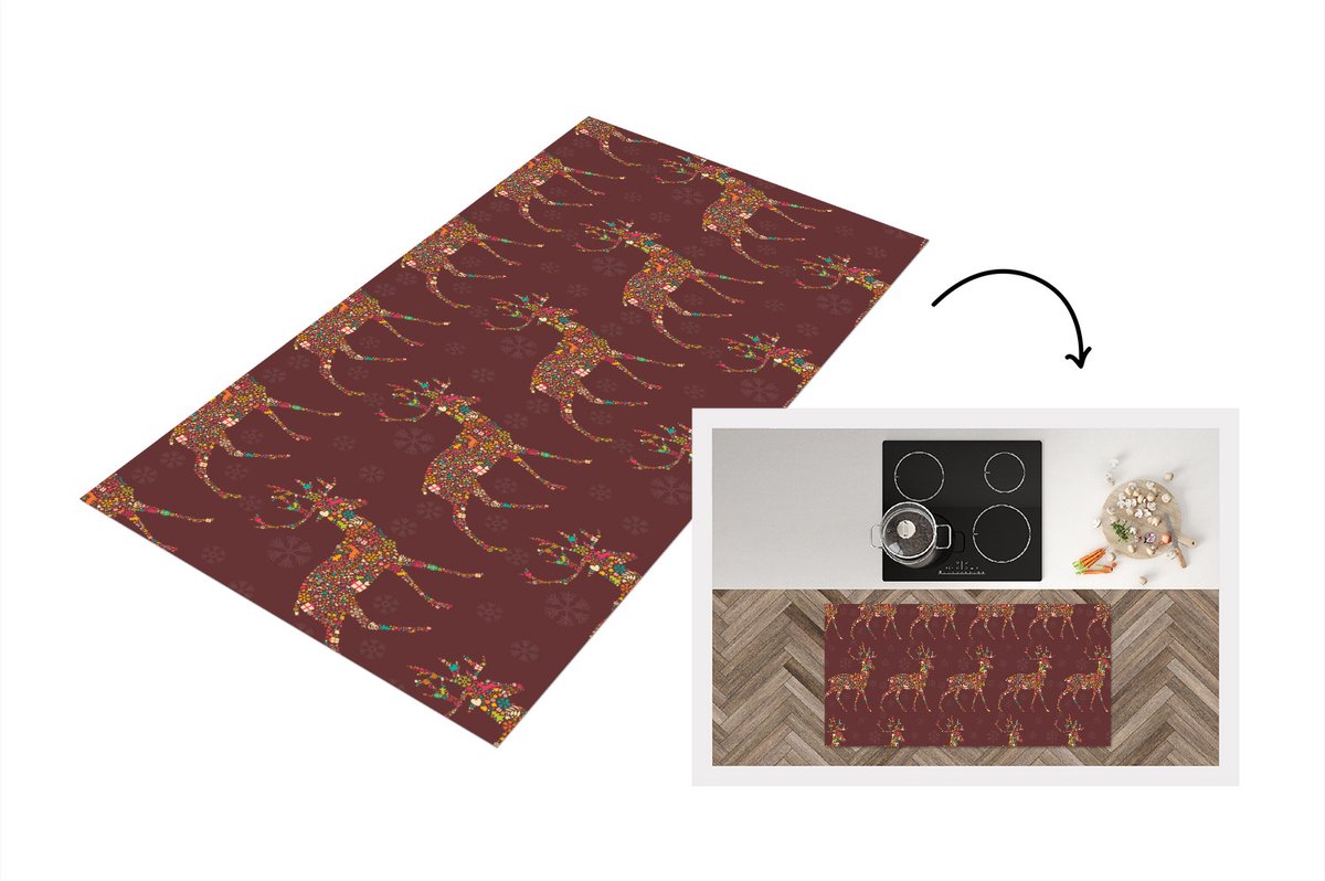 KitchenYeah Keukenloper - Loper keuken - Hert - Patronen - Kleuren - 120x60 cm - Keukenloper vinyl Multicolor