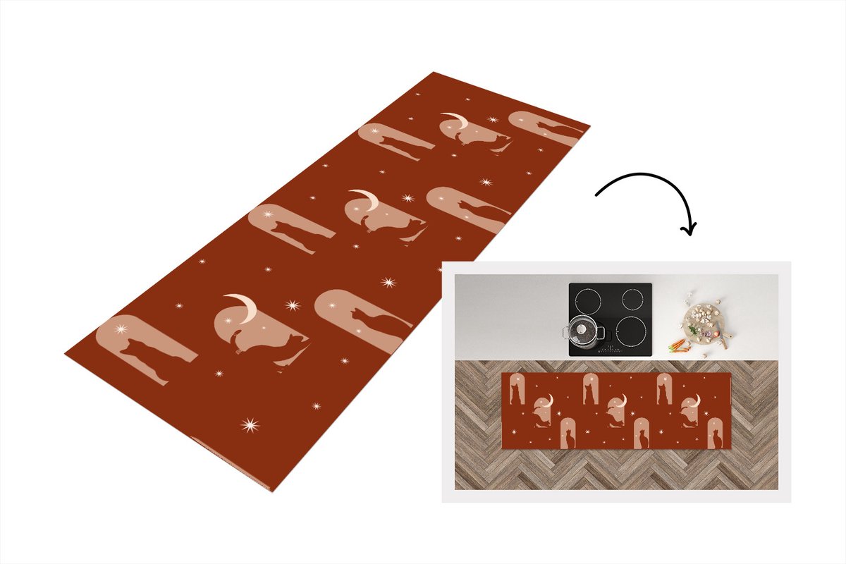 KitchenYeah Keukenloper - Loper keuken - Sterren - Kat - Design - 180x60 cm - Keukenloper vinyl Multicolor