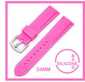 24mm Rubber Siliconen horlogeband Roze met witte stiksels passend op o.a Casio Seiko Citizen en alle andere merken - 24 mm Bandje - Horlogebandje horlogeband