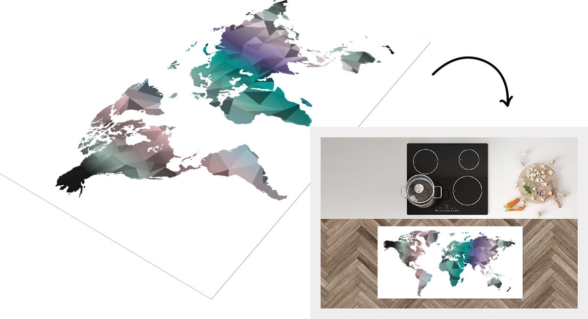 KitchenYeah Keukenloper - Loper keuken - Wereldkaart - Artistiek - Kleuren - 120x60 cm - Keukenloper vinyl Multicolor