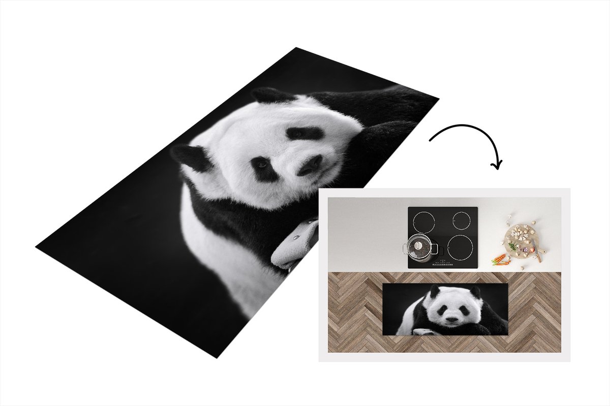 KitchenYeah Keukenloper - Loper keuken - Panda - Zwart - Wit - 120x50 cm - Keukenloper vinyl Multicolor