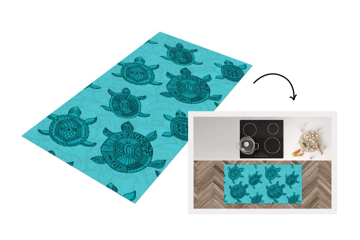 KitchenYeah Keukenloper - Loper keuken - Schildpad - Patronen - Indonesië - 120x60 cm - Keukenloper vinyl Multicolor