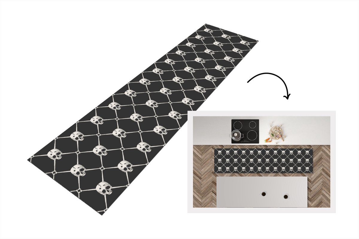 KitchenYeah Keukenloper - Loper keuken - Patronen - Skull - Botten - Piraten - 240x60 cm - Keukenloper vinyl Multicolor