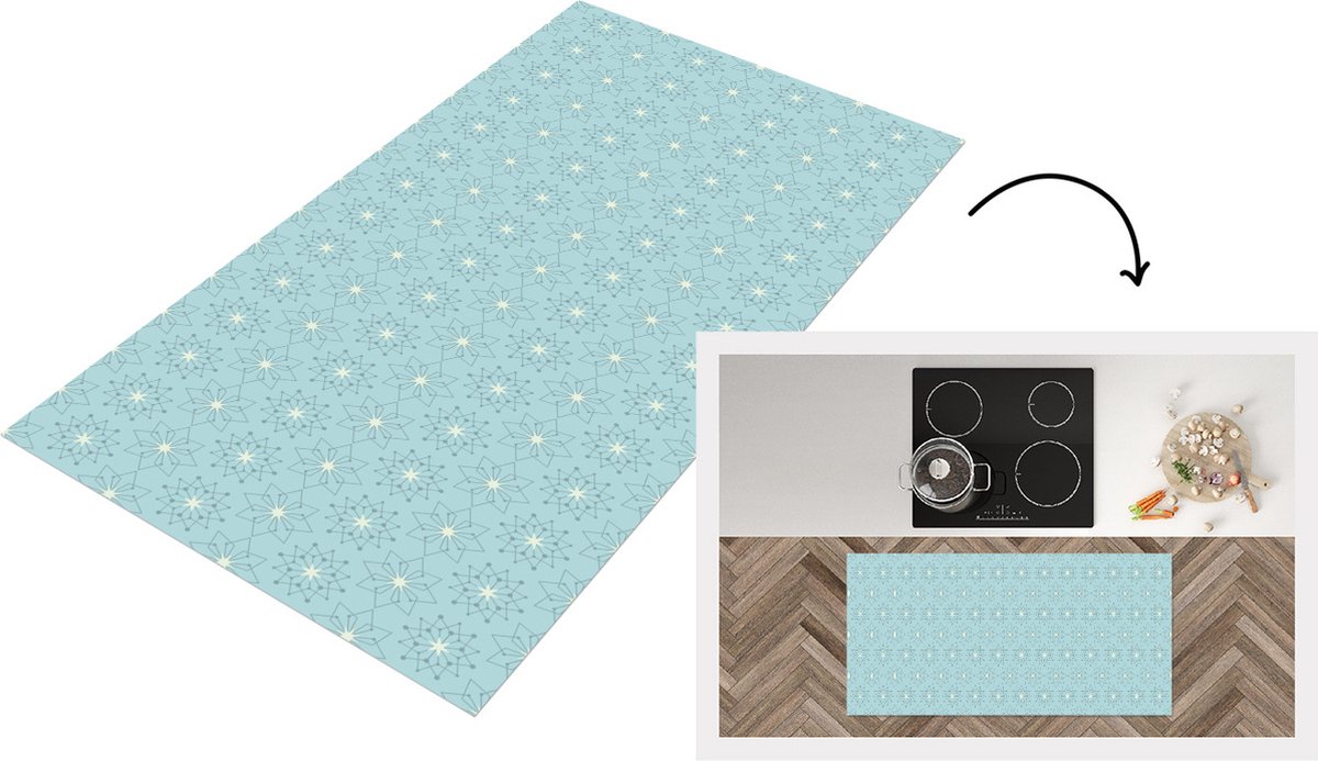 KitchenYeah Keukenloper - Loper keuken - Sneeuwvlokken - Winter - Design - Sterren - 120x60 cm - Keukenloper vinyl Multicolor