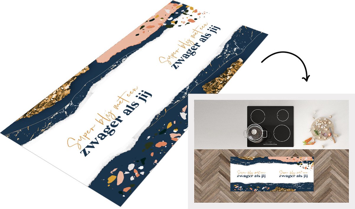 KitchenYeah Keukenloper - Loper keuken - Quotes - Zwager - Glitter - Goud - 120x50 cm - Keukenloper vinyl Multicolor