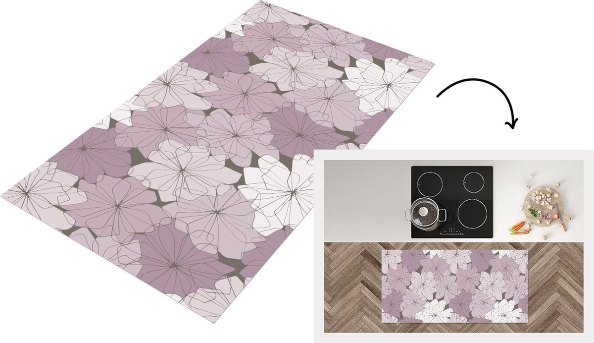 KitchenYeah Keukenloper - Loper keuken - Patroon - Bloemen - Minimalisme - 120x60 cm - Keukenloper vinyl Multicolor