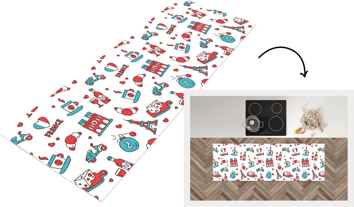 KitchenYeah Keukenloper - Loper keuken - Patroon - Frankrijk - Vlag - Keukenloper vinyl multicolor, foto 5