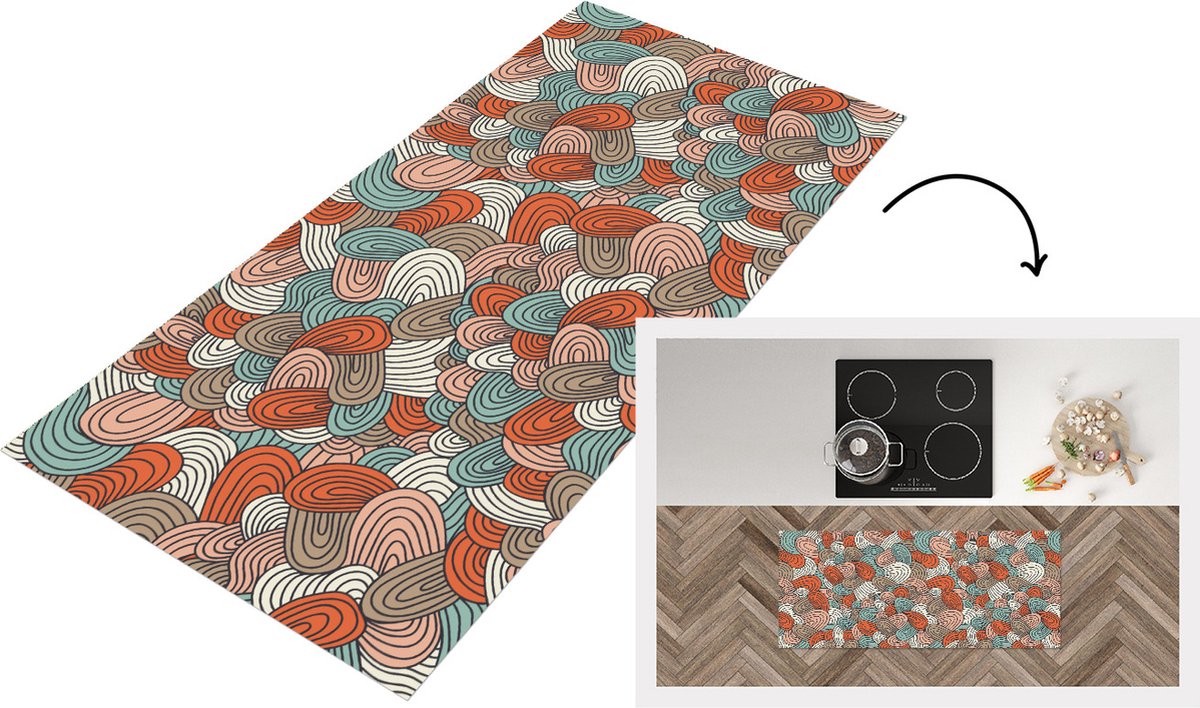 KitchenYeah Keukenloper - Loper keuken - Boho - Patroon - Line art - Abstract - 120x50 cm - Keukenloper vinyl Multicolor