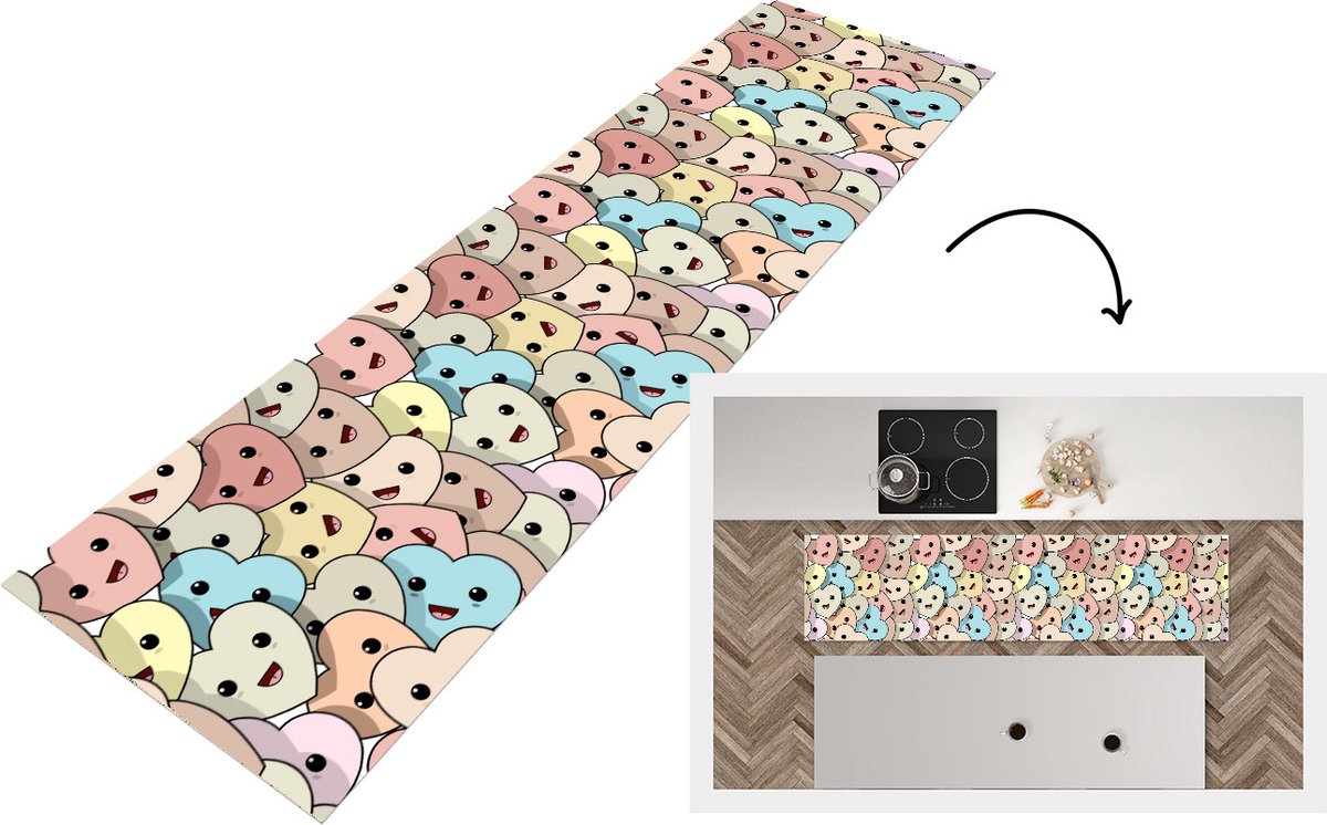 KitchenYeah Keukenloper - Loper keuken - Hart - Patroon - Baby - 240x60 cm - Keukenloper vinyl Multicolor