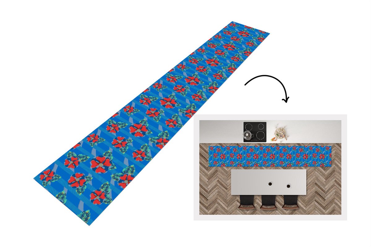 Keukenloper - Loper keuken - Hibiscus - Hawaii - Rood - Patroon - Bloem - 300x50 cm - Keuk