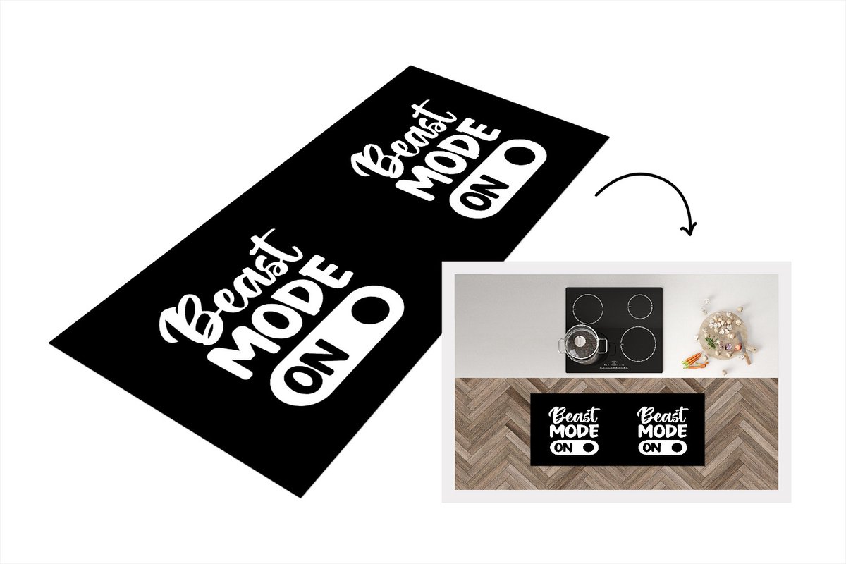 KitchenYeah Keukenloper - Loper keuken - Beast mode on - Quotes - Spreuken - 120x50 cm - Keukenloper vinyl Multicolor