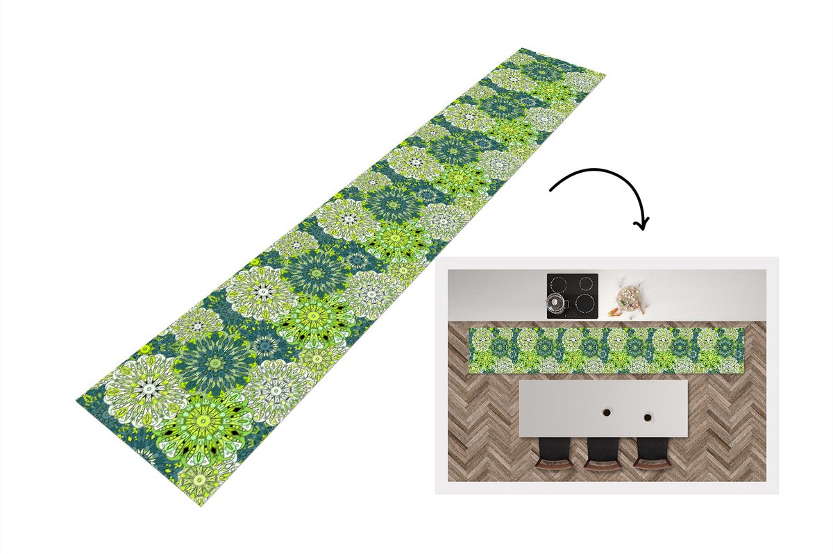 Keukenloper - Loper keuken - Mandala - Limoen - Groen - Patronen - 300x50 cm - Keukenloper vinyl