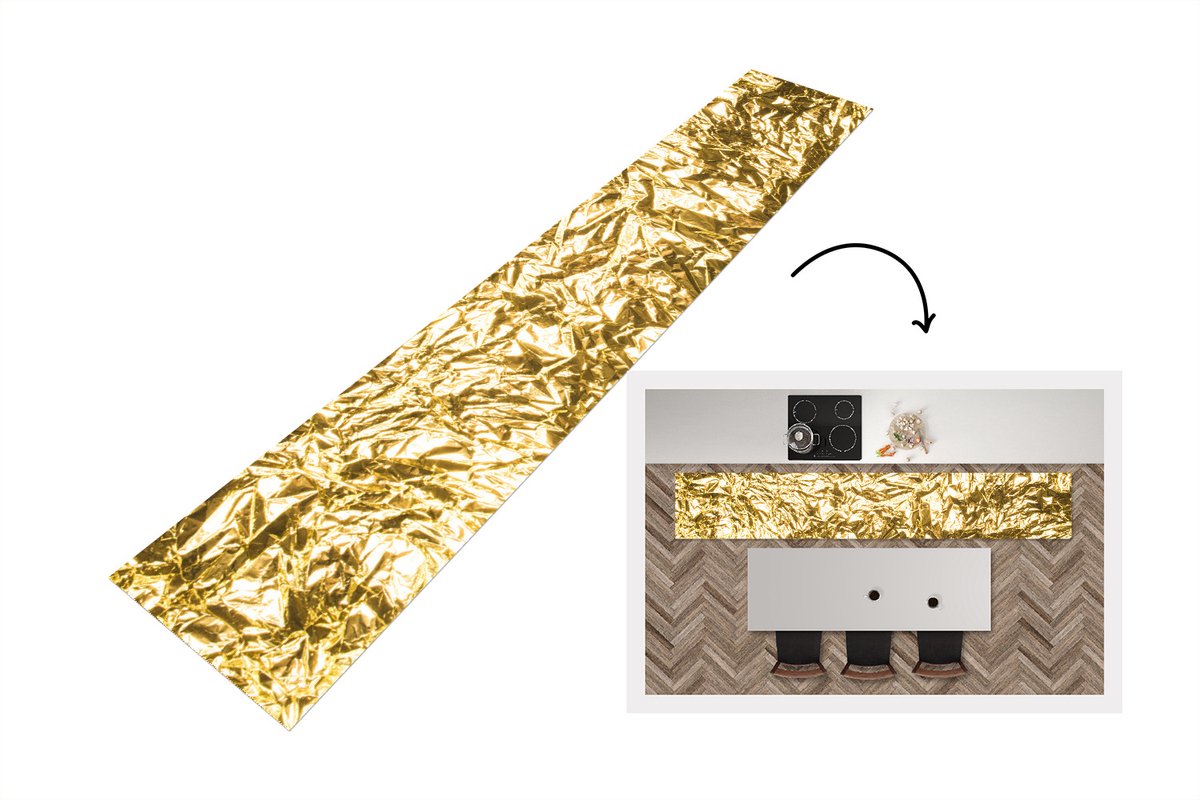 KitchenYeah Keukenloper - Loper keuken - Gouden folie met een gerimpelde textuur - 300x50 cm - Keukenloper vinyl Multicolor