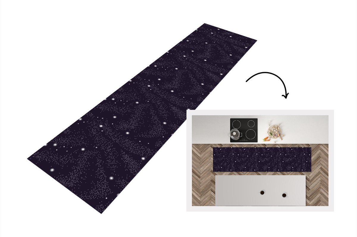 KitchenYeah Keukenloper - Loper keuken - Ruimte - Sterrenhemel - Kinderen - Design - 240x60 cm - Keukenloper vinyl Multicolor