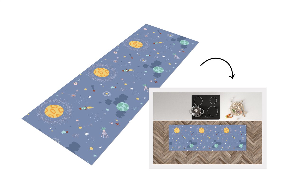 KitchenYeah Keukenloper - Loper keuken - Patroon - Jongens - Kinderen - Ruimte - Keukenloper vinyl multicolor, foto 5