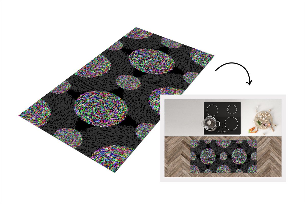 KitchenYeah Keukenloper - Loper keuken - Regenboog - Design - Cirkel - Patronen - 120x60 cm - Keukenloper vinyl Multicolor