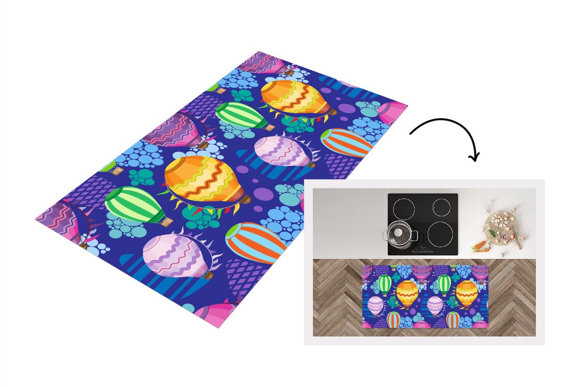 KitchenYeah Keukenloper - Loper keuken - Luchtballon - Regenboog - Patronen - Kinderen - Abstract - 120x60 cm - Keukenloper vinyl Multicolor