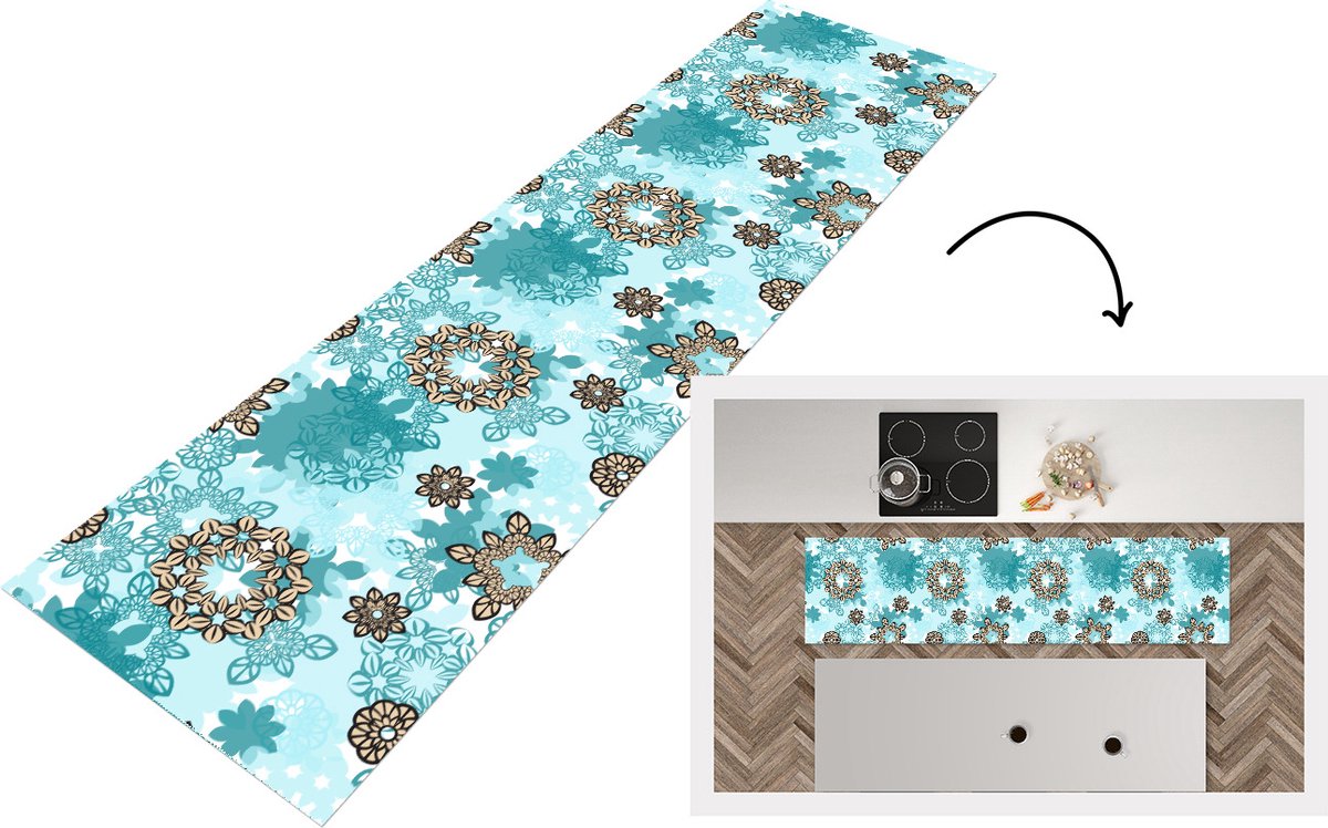 KitchenYeah Keukenloper - Loper keuken - Tiener - Mandala - Patronen - 200x50 cm - Keukenloper vinyl Multicolor