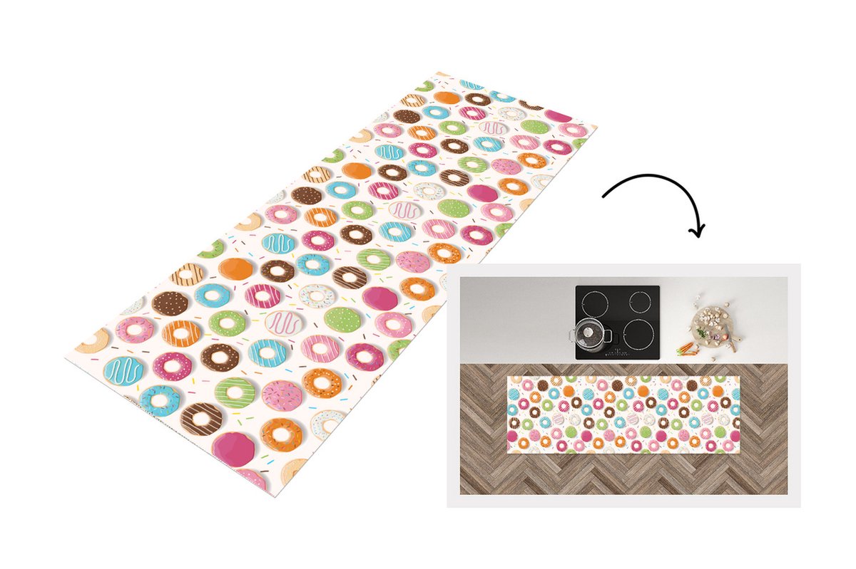 KitchenYeah Keukenloper - Loper keuken - Patronen - Donut - Pastel - Keukenloper vinyl multicolor, foto 4