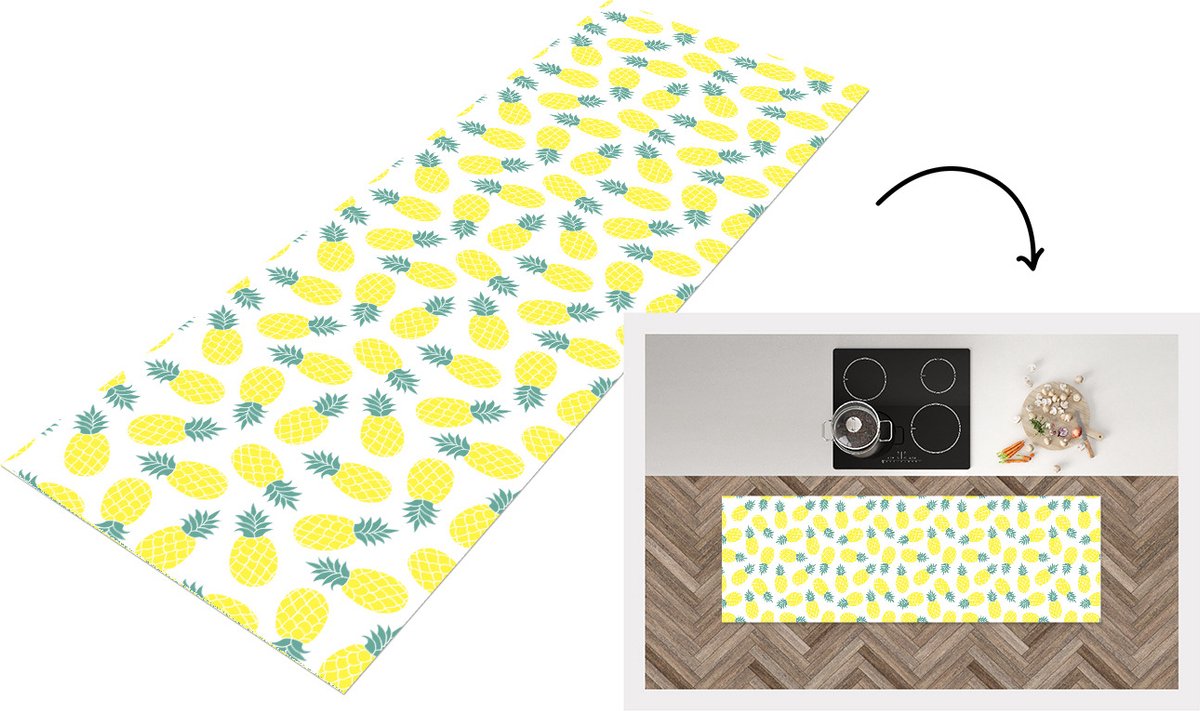 KitchenYeah Keukenloper - Loper keuken - Zomer - Tropisch - Design - Ananas - 150x50 cm - Keukenloper vinyl Multicolor