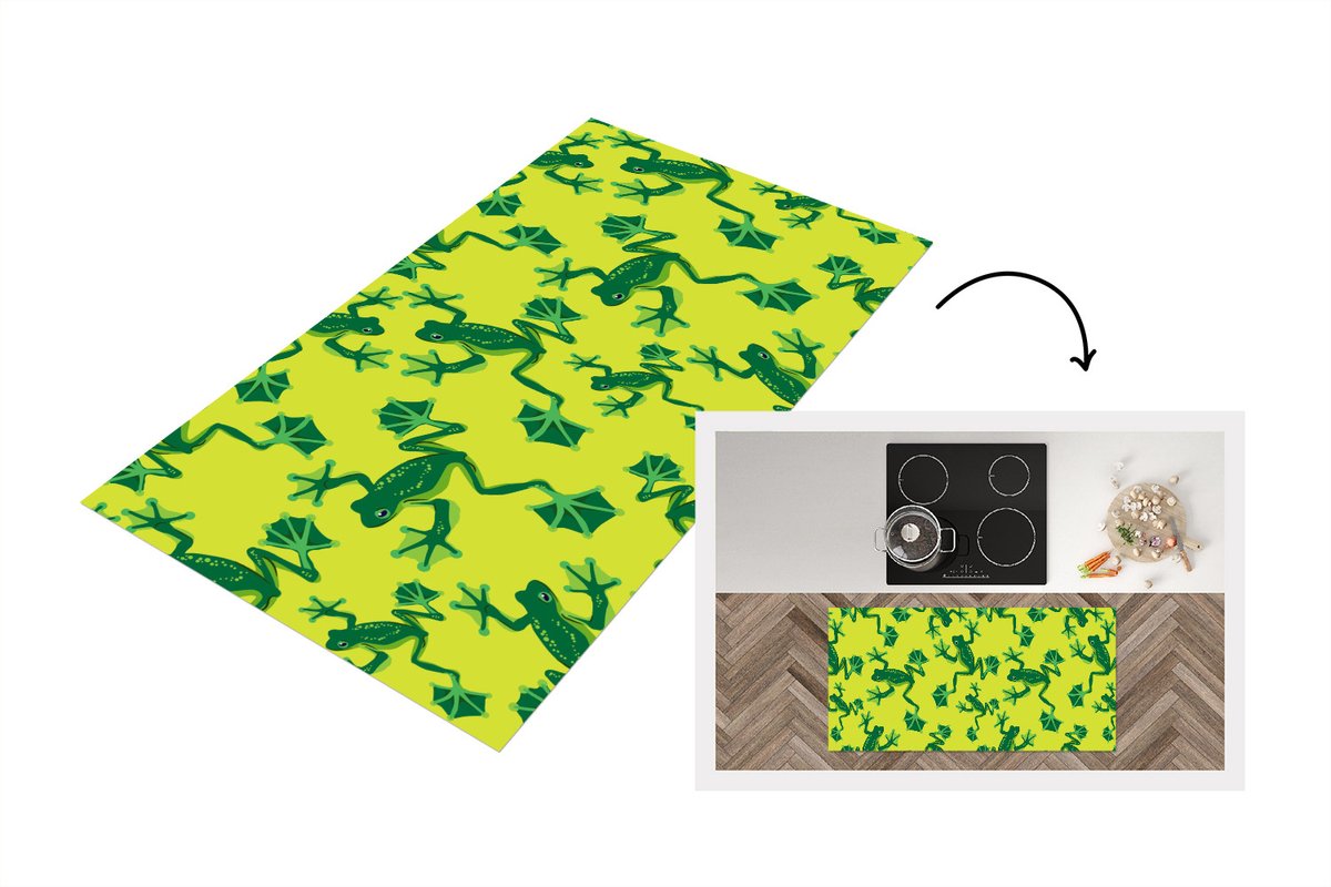 KitchenYeah Keukenloper - Loper keuken - Kikker - Dieren - Jungle - Patroon - 120x60 cm - Keukenloper vinyl Multicolor