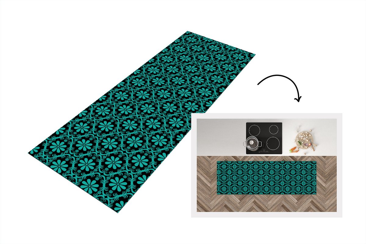 KitchenYeah Keukenloper - Loper keuken - Patronen - Gothic - Bloemen - 150x50 cm - Keukenloper vinyl Multicolor