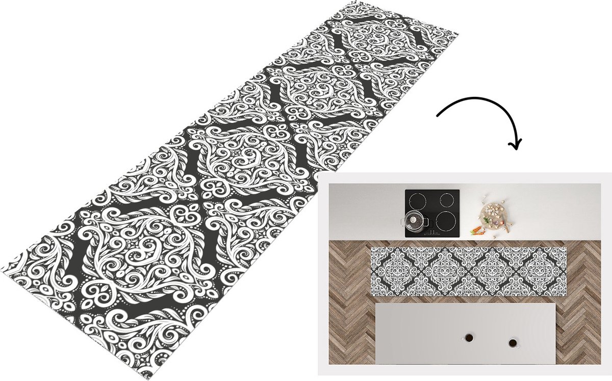 KitchenYeah Keukenloper - Loper keuken - Patroon - Abstract - Wit - Keukenloper vinyl, foto 3