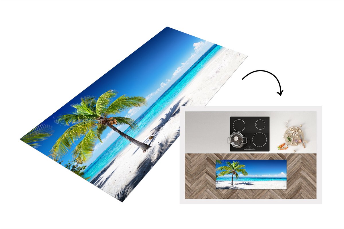 KitchenYeah Keukenloper - Loper keuken - Palmboom - Strand - Zee - Zomer - 120x50 cm - Keukenloper vinyl Multicolor