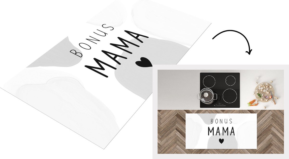 KitchenYeah Keukenloper - Loper keuken - Spreuken - Quotes Bonus mama - Moeder cadeautje - Moederdag - Mama - zwart wit - 120x60 cm - Keukenloper vinyl